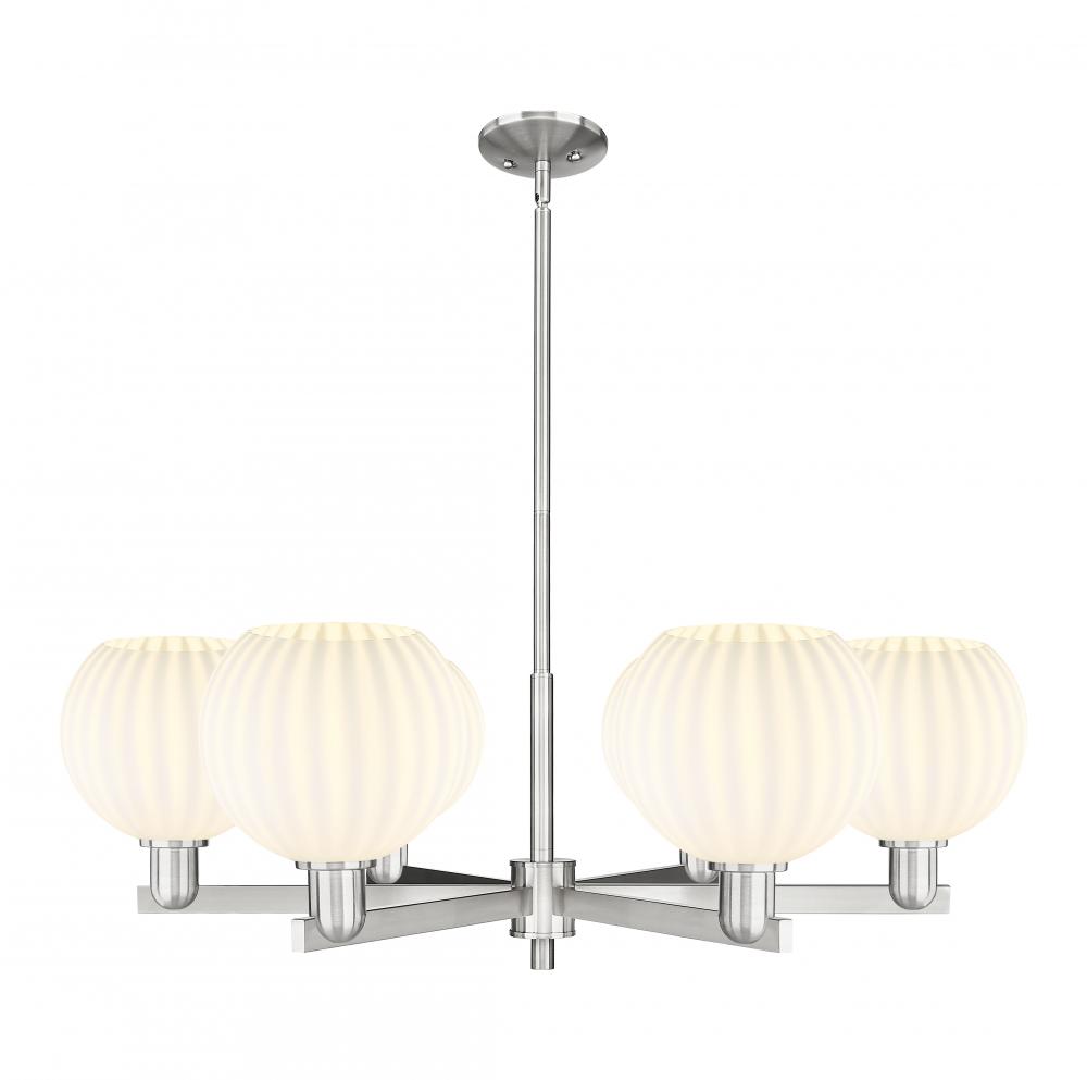White Venetian - 6 Light - 38 inch - Satin Nickel - Stem hung - Chandelier