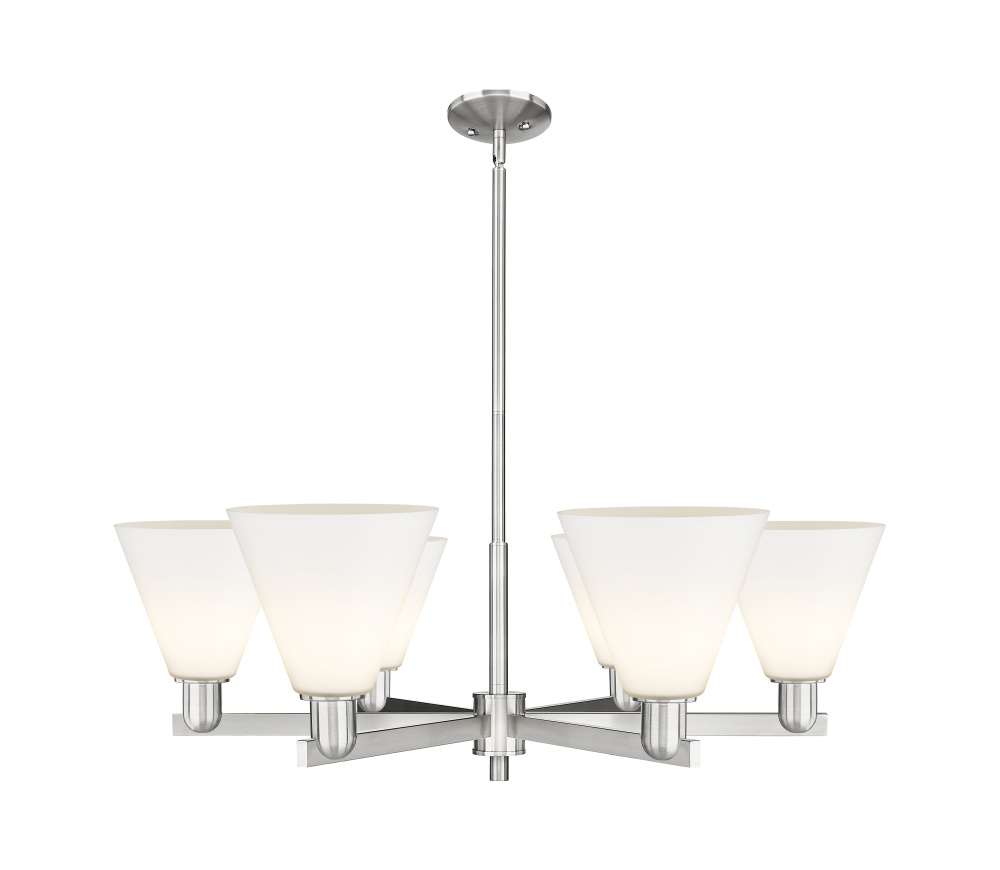 Berkshire Glass - 6 Light - 38 inch - Satin Nickel - Stem hung - Chandelier