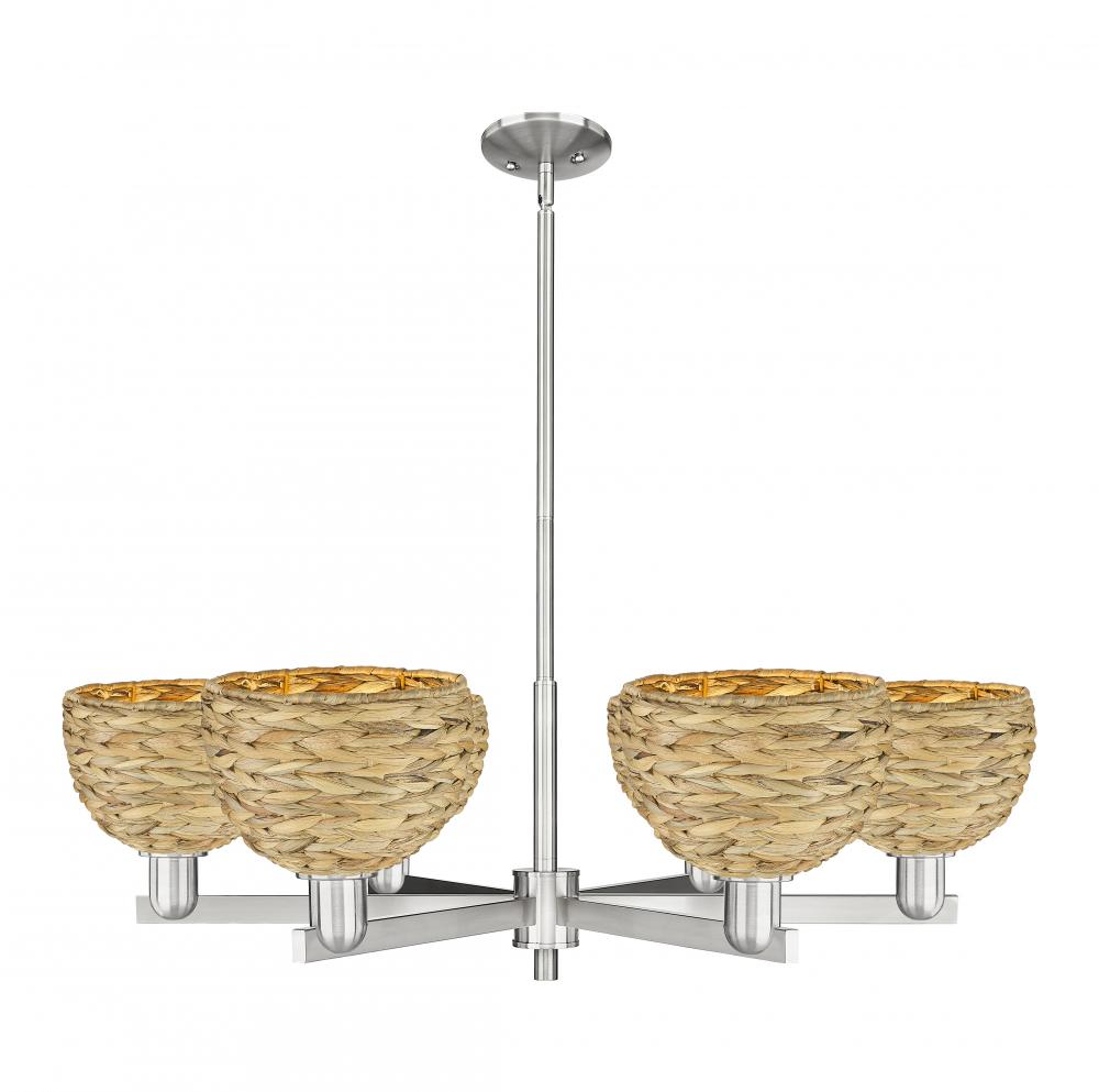 Woven Rattan - 6 Light - 38 inch - Satin Nickel - Stem hung - Chandelier