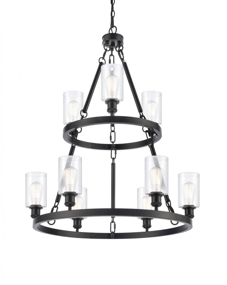 Clymer - 9 Light - 30 inch - Matte Black - Chain Hung - Chandelier