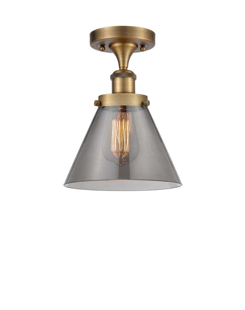 Cone - 1 Light - 8 inch - Brushed Brass - Semi-Flush Mount