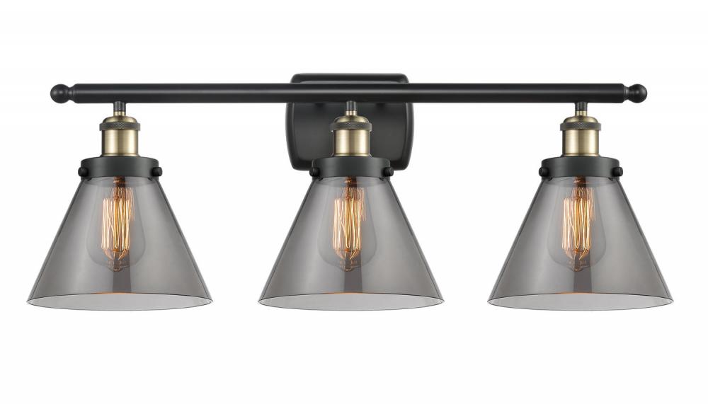 Cone - 3 Light - 28 inch - Black Antique Brass - Bath Vanity Light