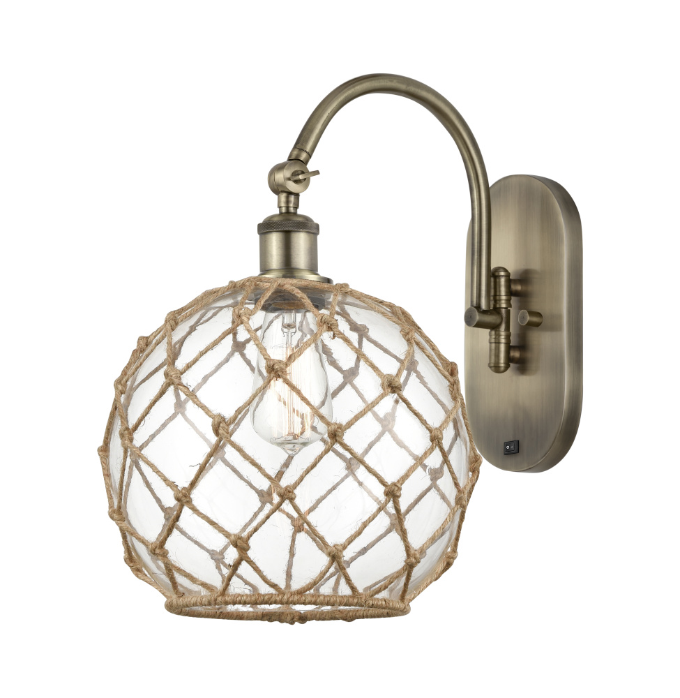 Farmhouse Rope - 1 Light - 10 inch - Antique Brass - Adjustable - Sconce