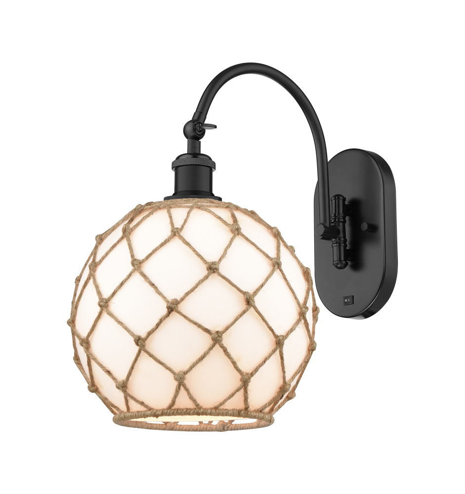Farmhouse Rope - 1 Light - 10 inch - Matte Black - Adjustable - Sconce