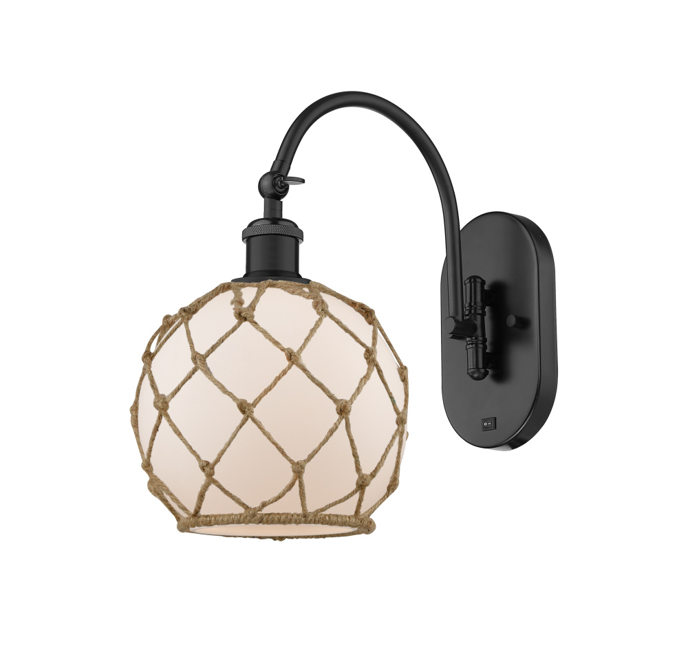 Farmhouse Rope - 1 Light - 8 inch - Matte Black - Adjustable - Sconce