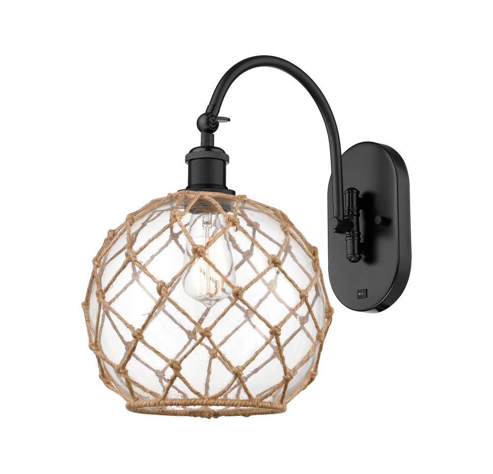 Farmhouse Rope - 1 Light - 10 inch - Matte Black - Adjustable - Sconce