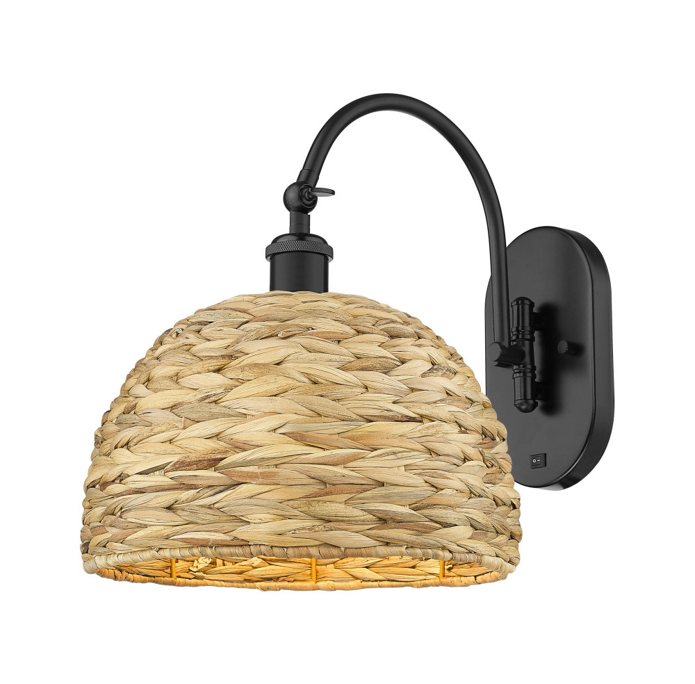 Woven Rattan - 1 Light - 12 inch - Matte Black - Sconce