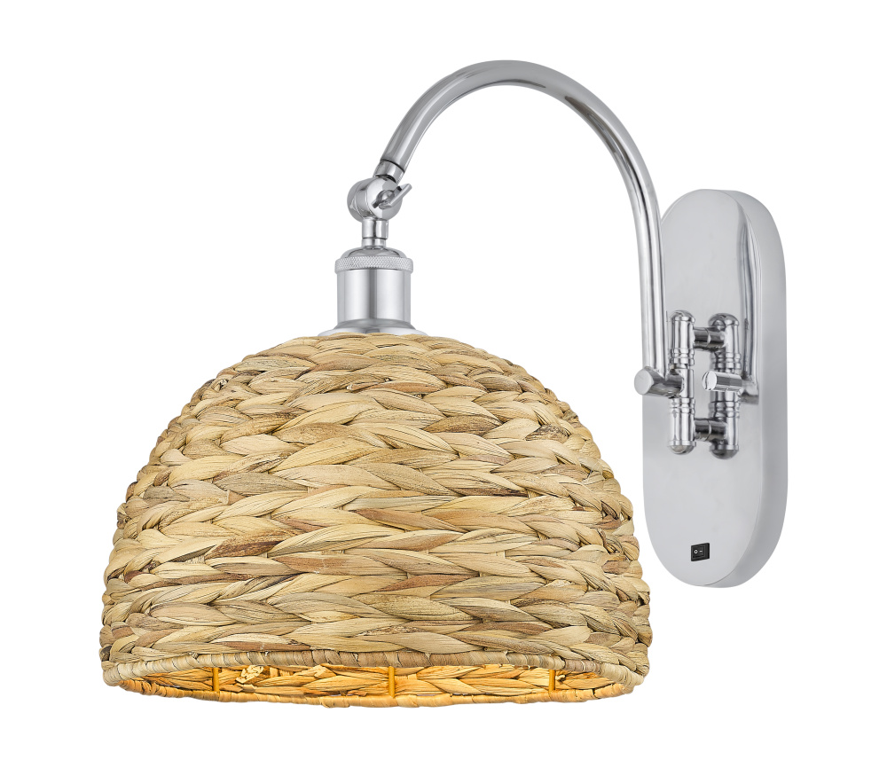 Woven Rattan - 1 Light - 12 inch - Polished Chrome - Sconce