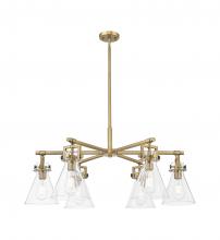 Innovations Lighting 411-6CR-BB-G411-7CL - Newton Cone - 6 Light - 26 inch - Brushed Brass - Chandelier