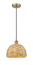 Innovations Lighting 616-1P-AB-RBD-12-NAT - Woven Rattan - 1 Light - 12 inch - Antique Brass - Cord hung - Mini Pendant