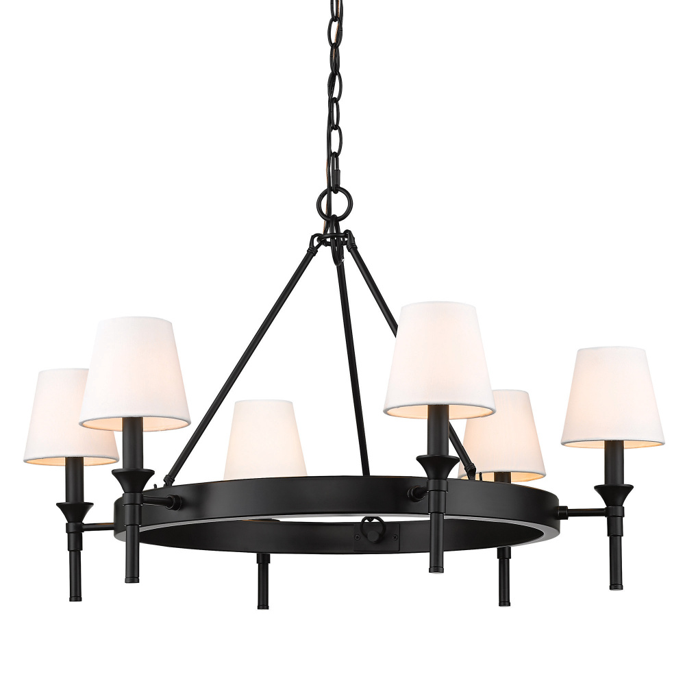 Wry Lighting Edinburgh 6-light Chandelier in Matte Black and Modern White shade