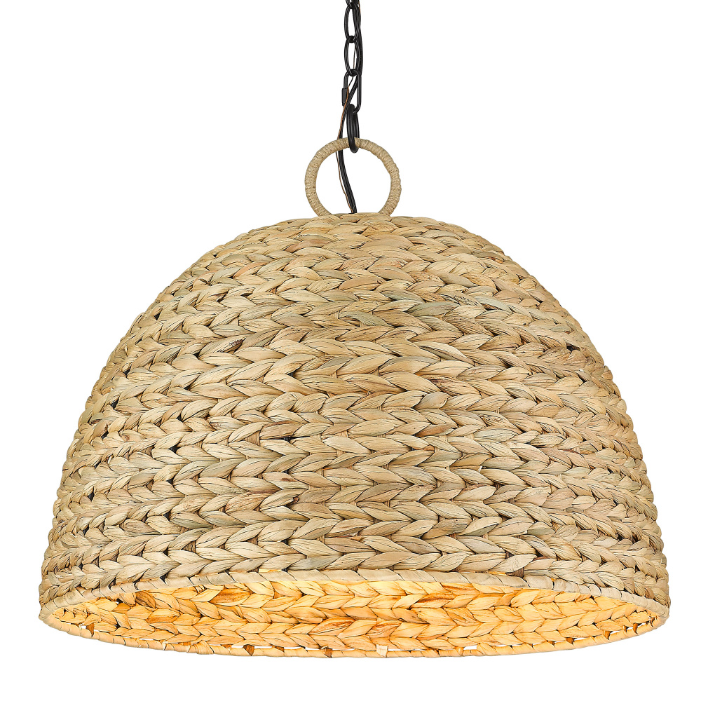 Golden Lighting Rue 5-light Pendant in Matte Black and Woven Sweet Grass shade