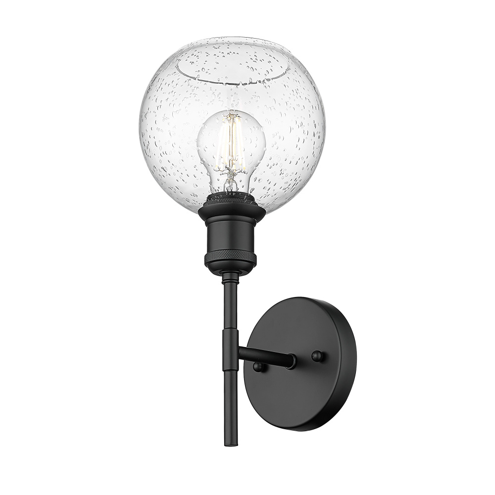 Wry Lighting Axel 1-light Wall Sconce in Matte Black and Globe Seeded Glass