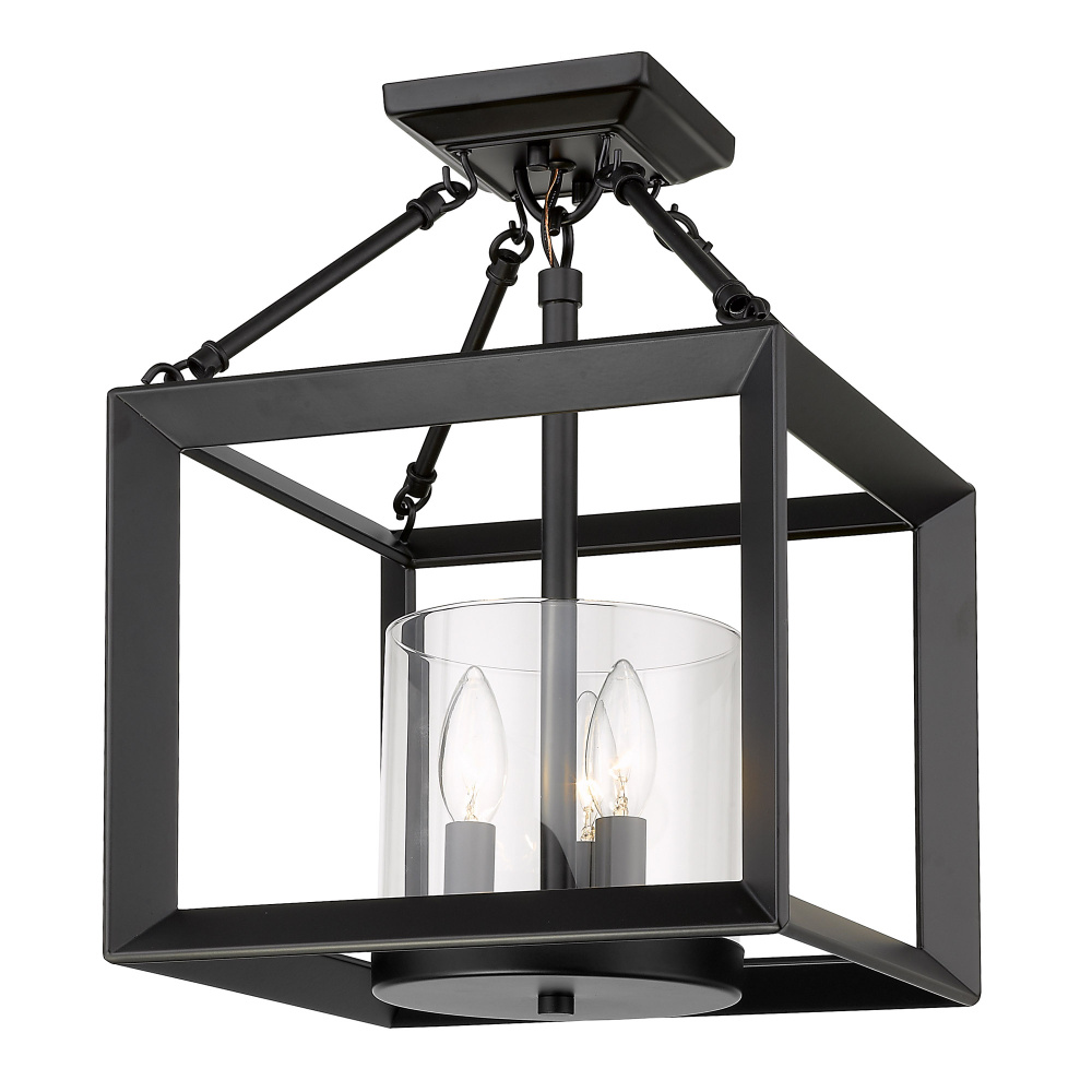 Golden Lighting Smyth 3-light 17&#34;H Semi-Flush Mount in Matte Black and Clear Glass