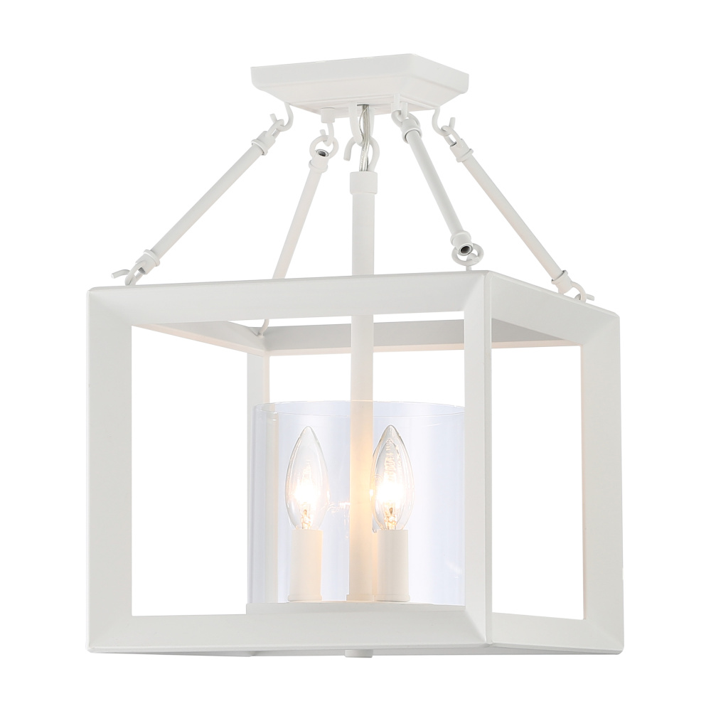 Golden Lighting Smyth 3-light 17&#34;H Semi-Flush Mount in Natural White and Clear Glass