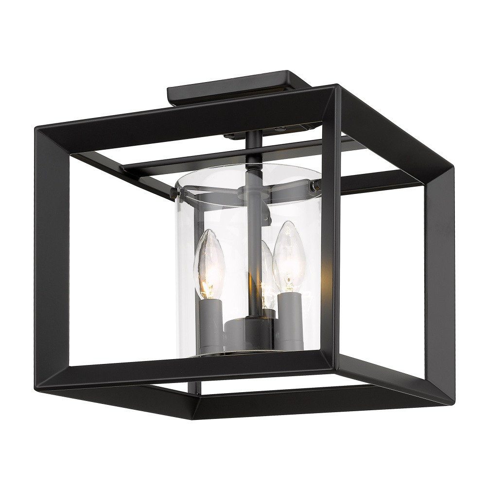 Golden Lighting Smyth 3-light 12&#34;H Semi-Flush Mount in Matte Black and Clear Glass