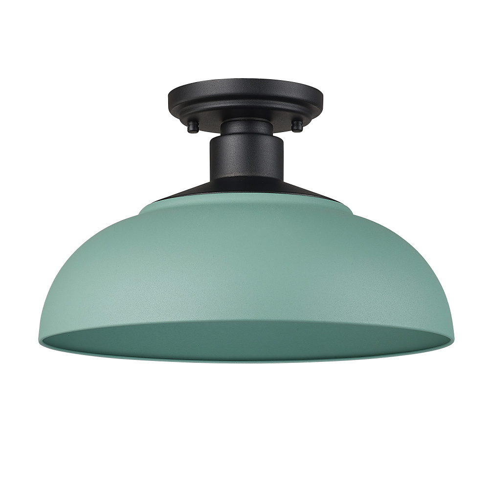 Yep by Golden Lighting Levitt 1-light Outdoor Ceiling in Natural Black and Natural Teal shade