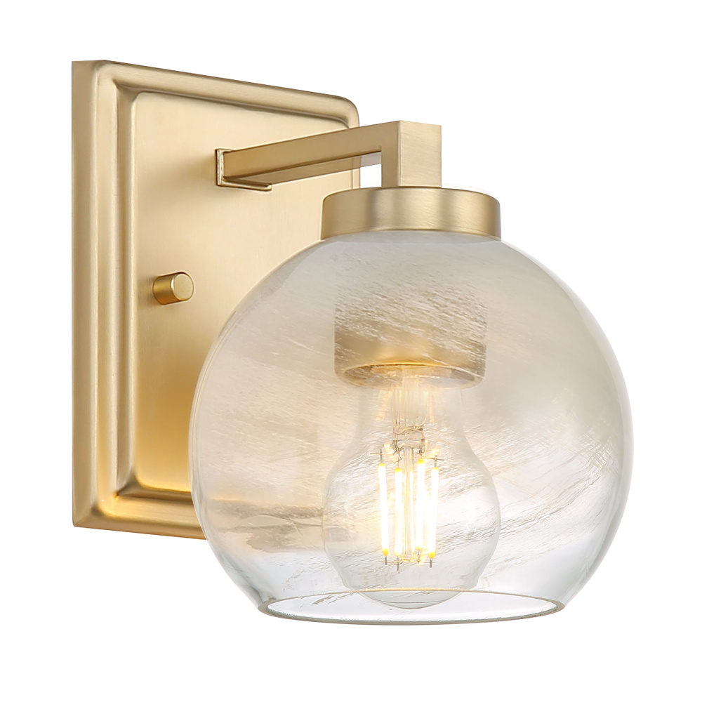 Yep by Golden Lighting Elliott 1-light Vanity in Brushed Champagne Brass and Clear Alabaster Glass