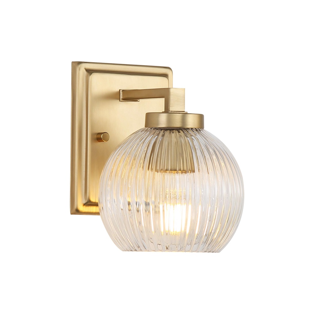 Yep by Golden Lighting Elliott 1-light Vanity in Brushed Champagne Brass and Clear Ribbed Glass