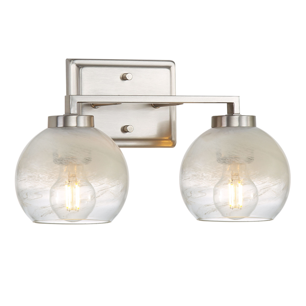 Yep by Golden Lighting Elliott 2-light Vanity in Pewter and Clear Alabaster Glass