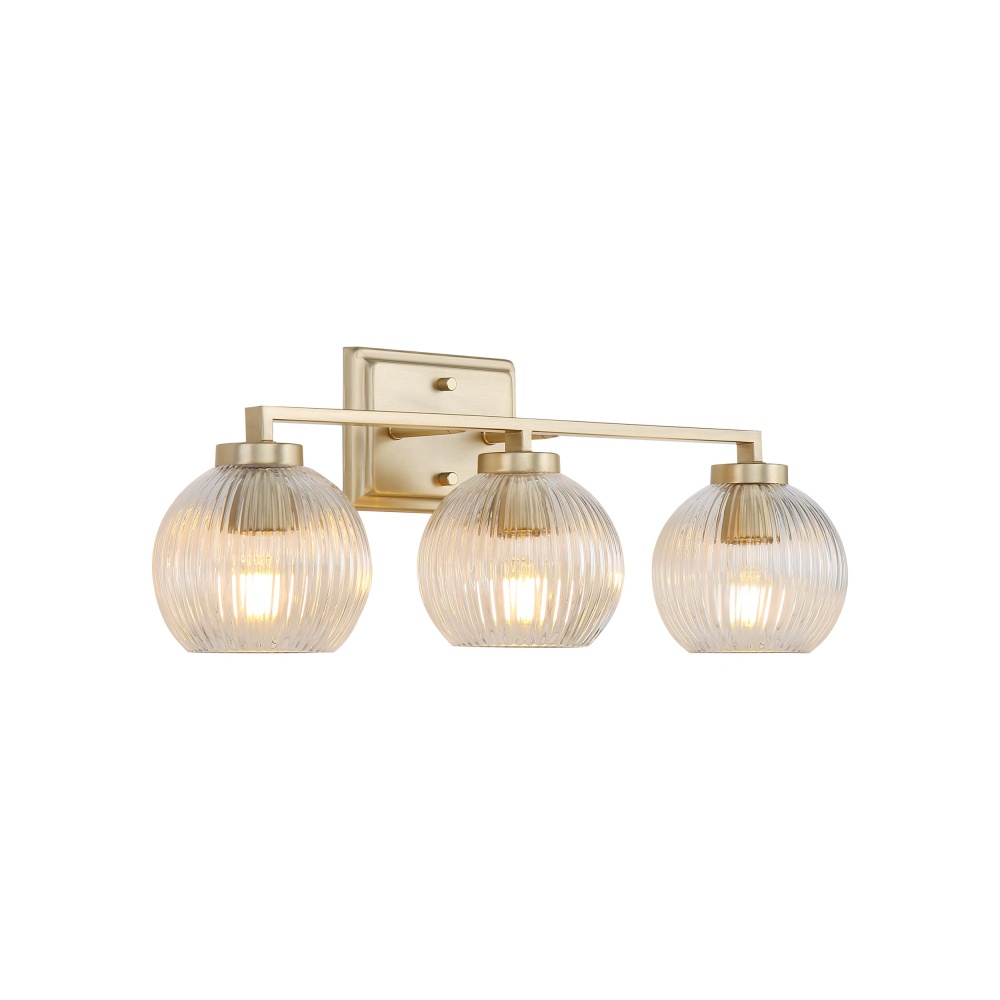 Yep by Golden Lighting Elliott 3-light Vanity in Brushed Champagne Brass and Clear Ribbed Glass