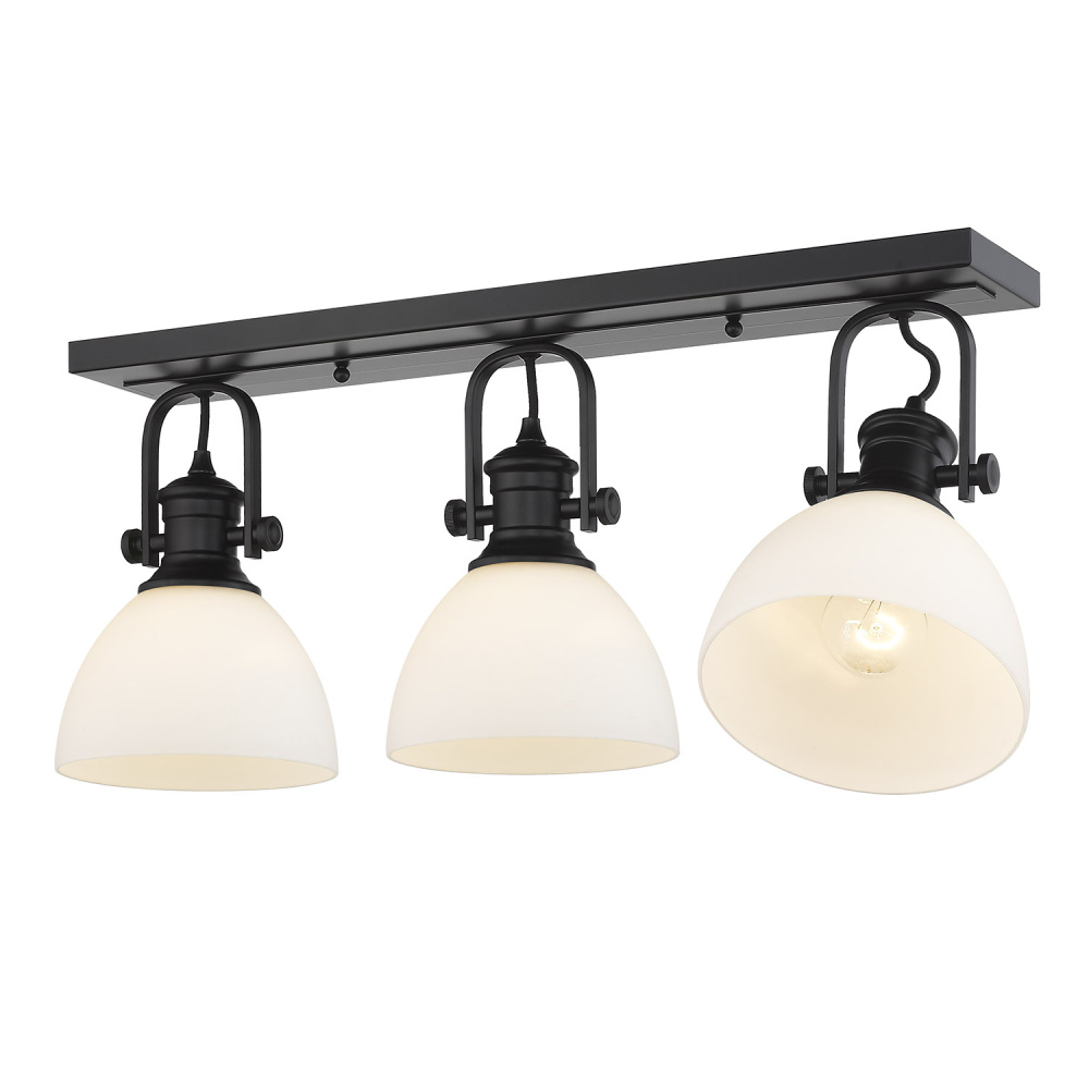Yep by Golden Lighting Hines 3-light Semi-Flush Mount in Matte Black and Opal Glass