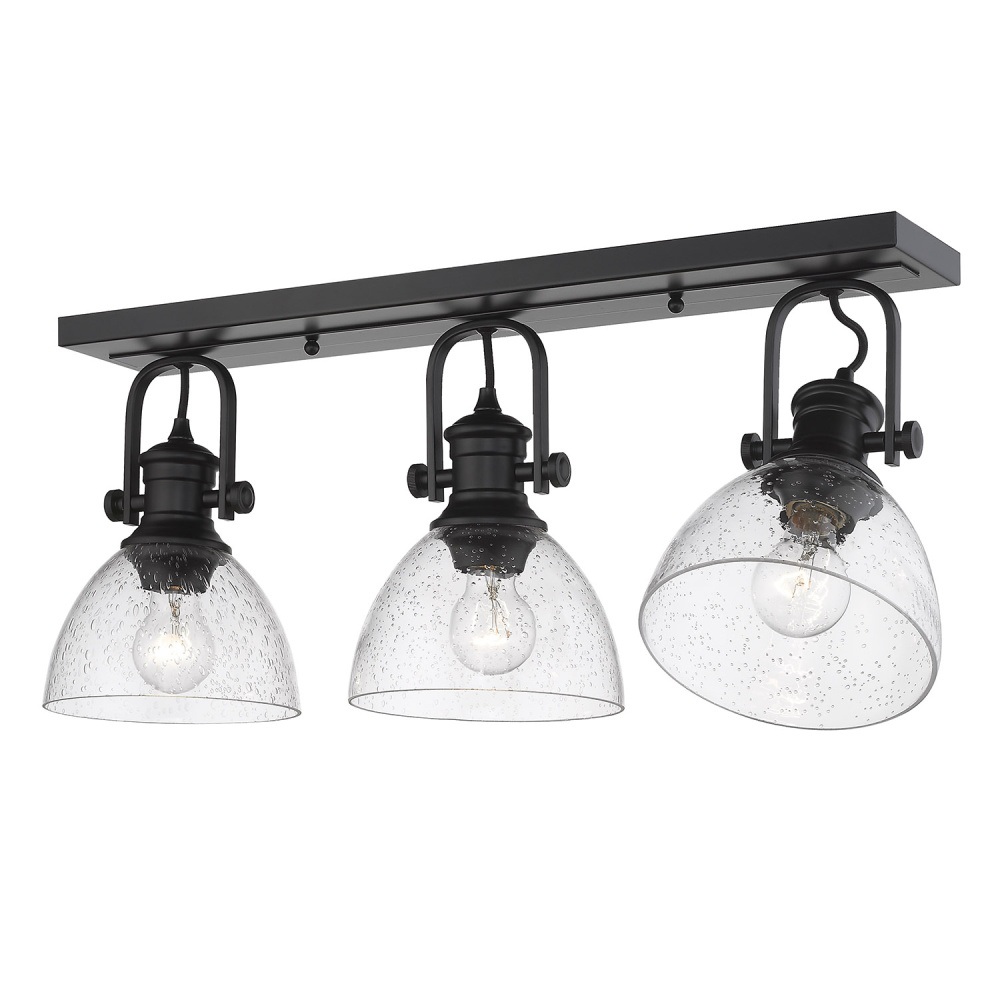 Yep by Golden Lighting Hines 3-light Semi-Flush Mount in Matte Black and Seeded Glass