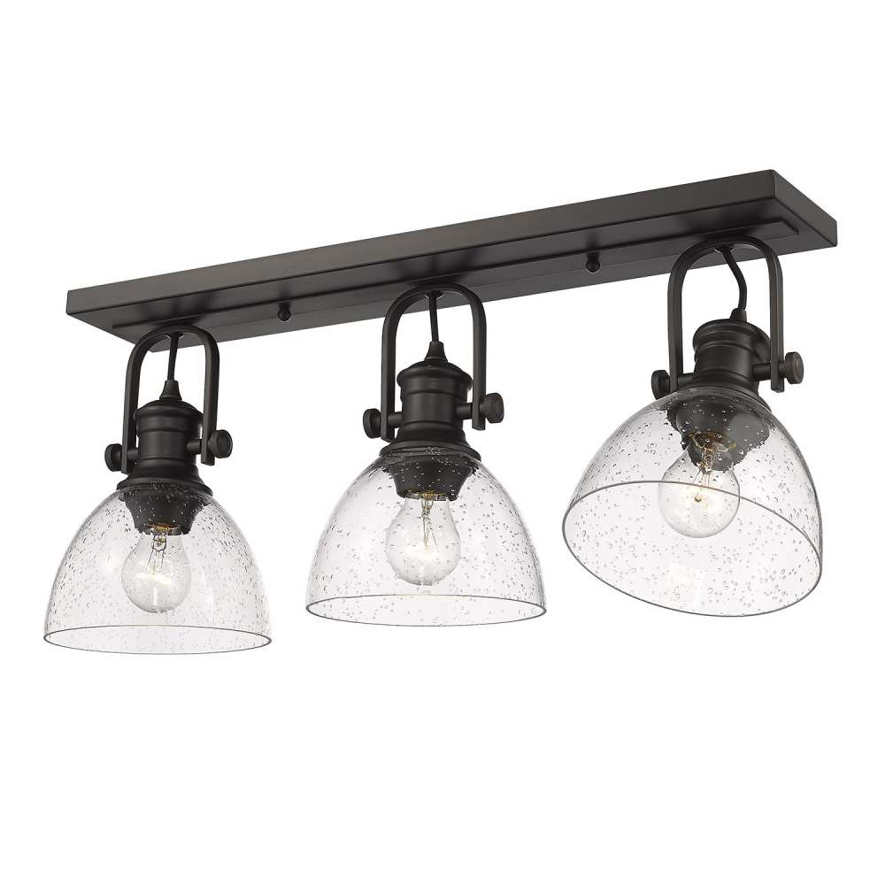 Yep by Golden Lighting Hines 3-light Semi-Flush Mount in Rubbed Bronze and Seeded Glass
