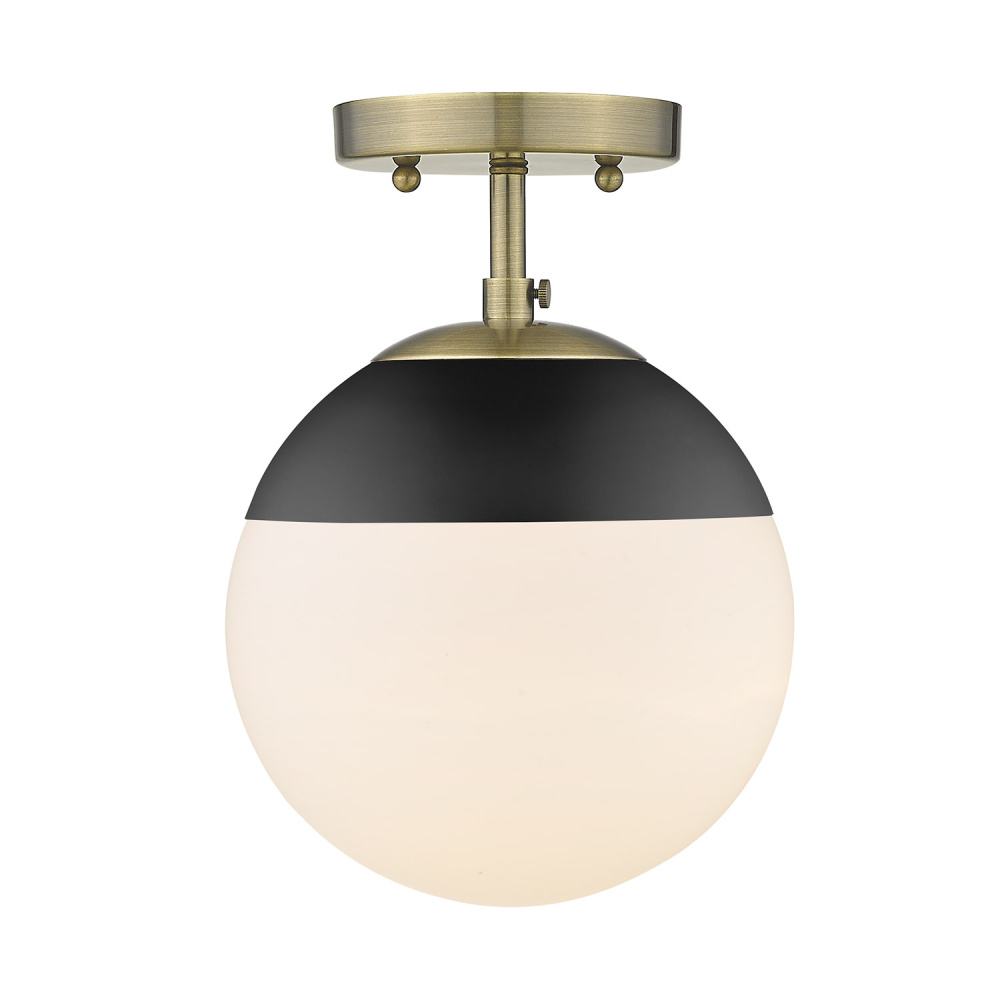 Golden Lighting Dixon 1-light Semi-Flush Mount in Aged Brass and Opal Glass