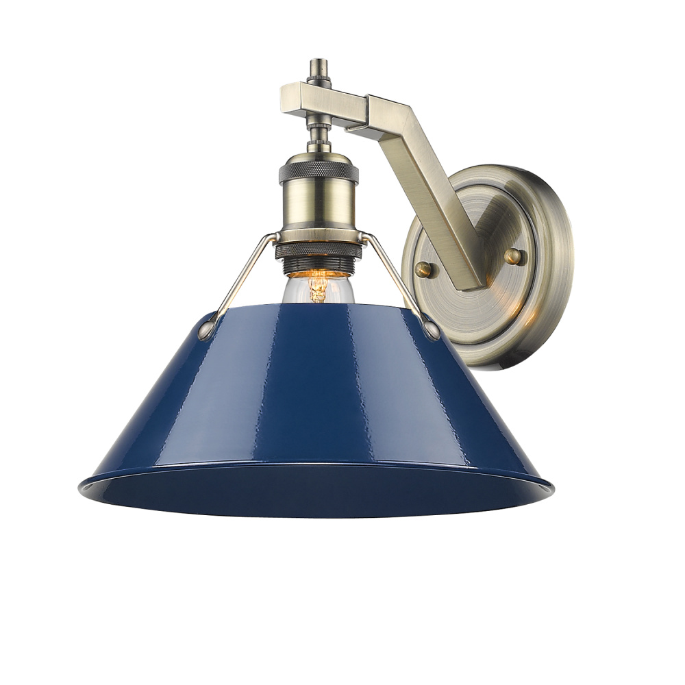 Yep by Golden Lighting Orwell 1-light Wall Sconce in Aged Brass and Navy Blue shade