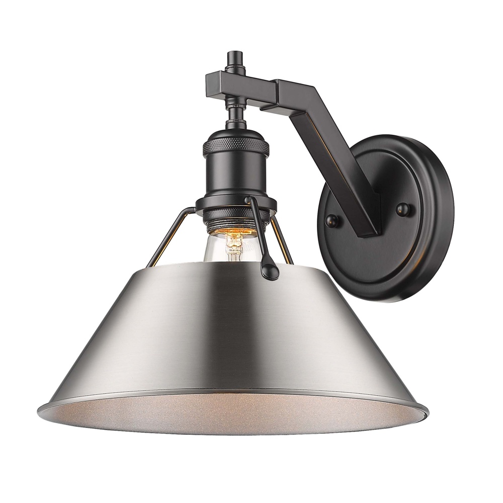 Yep by Golden Lighting Orwell 1-light Wall Sconce in Matte Black and Pewter shade