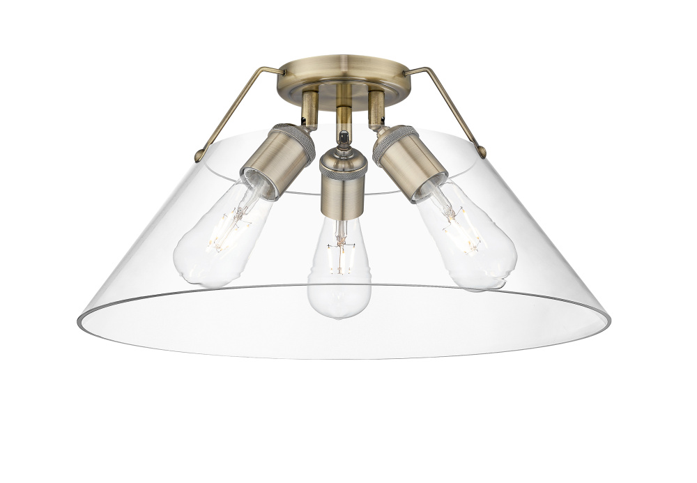 Yep by Golden Lighting Orwell 3-light Flush Mount in Aged Brass and Clear Glass