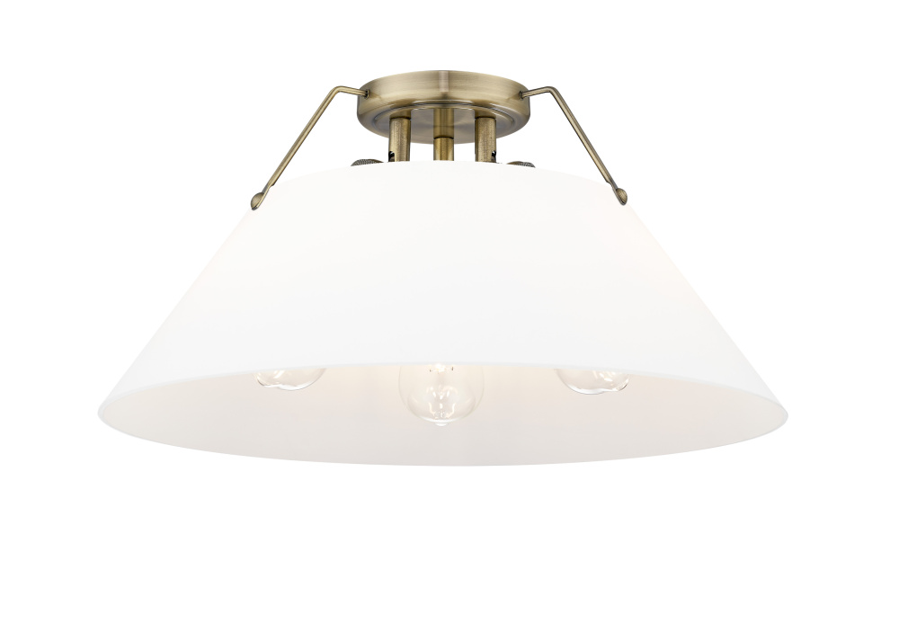 Yep by Golden Lighting Orwell 3-light Flush Mount in Aged Brass and Opal Glass