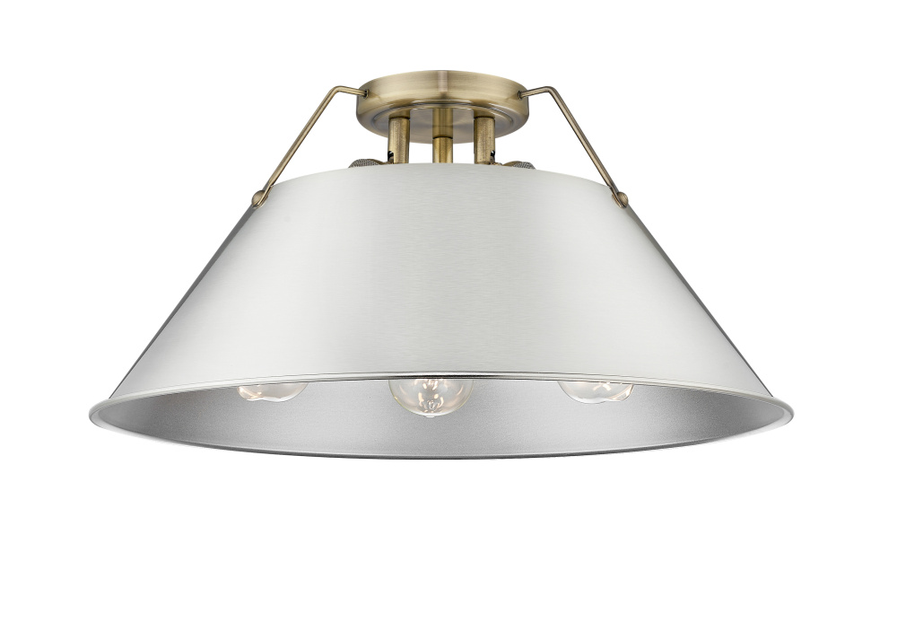 Yep by Golden Lighting Orwell 3-light Flush Mount in Aged Brass and Pewter shade