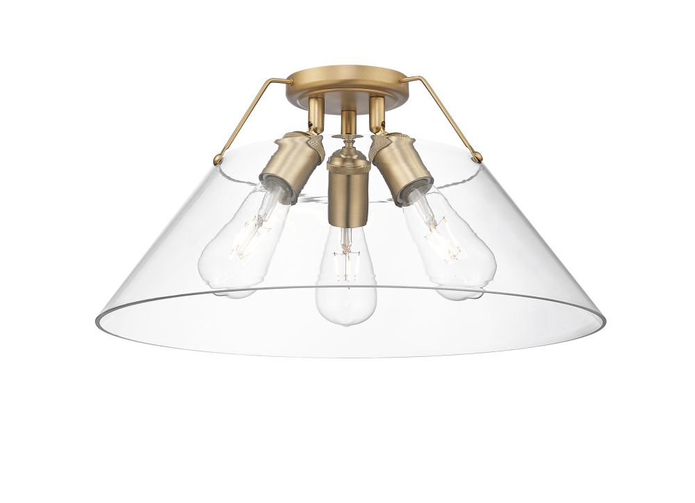 Yep by Golden Lighting Orwell 3-light Flush Mount in Brushed Champagne Brass and Clear Glass