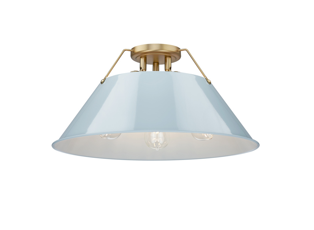 Yep by Golden Lighting Orwell 3-light Flush Mount in Brushed Champagne Brass and Dusky Blue shade