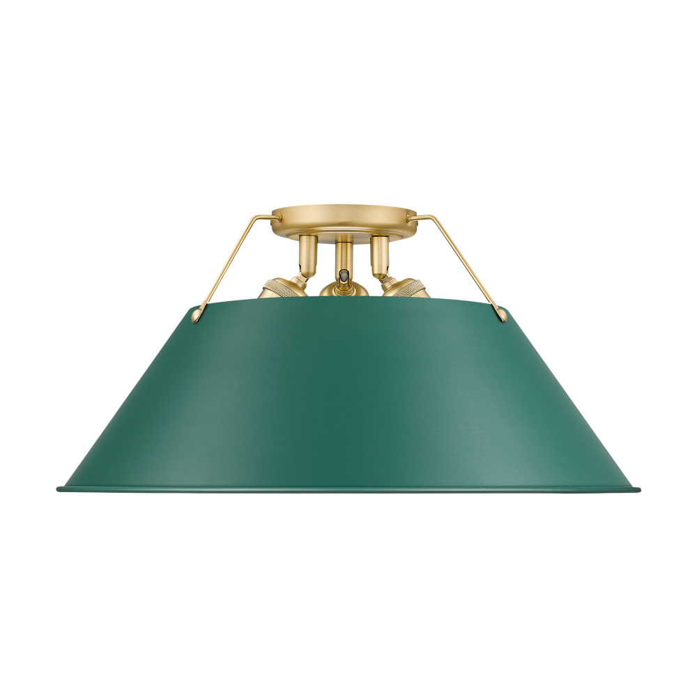 Yep by Golden Lighting Orwell 3-light Flush Mount in Brushed Champagne Brass and Pine Green shade