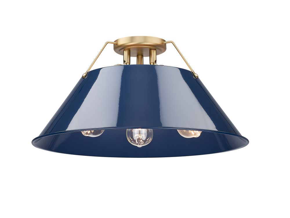 Yep by Golden Lighting Orwell 3-light Flush Mount in Brushed Champagne Brass and Navy Blue shade