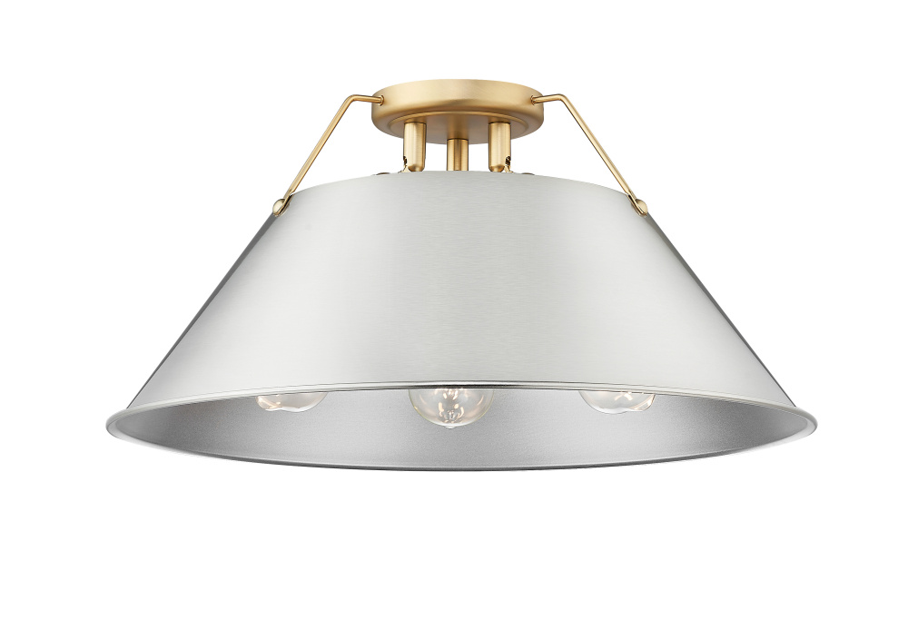 Yep by Golden Lighting Orwell 3-light Flush Mount in Brushed Champagne Brass and Pewter shade