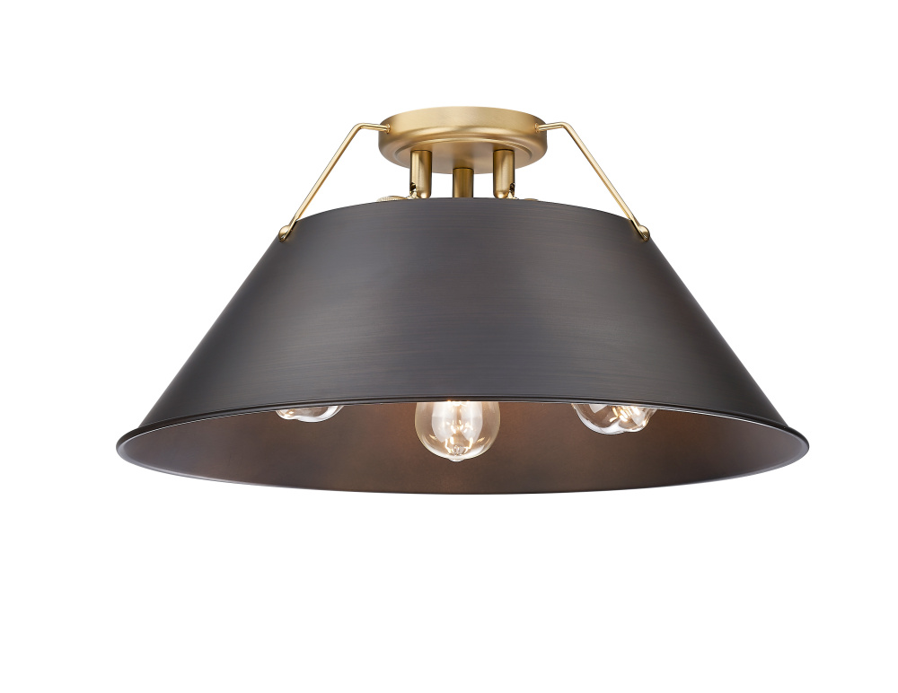 Yep by Golden Lighting Orwell 3-Light Flush Mount in Brushed Champagne Brass & Rubbed Bronze shade