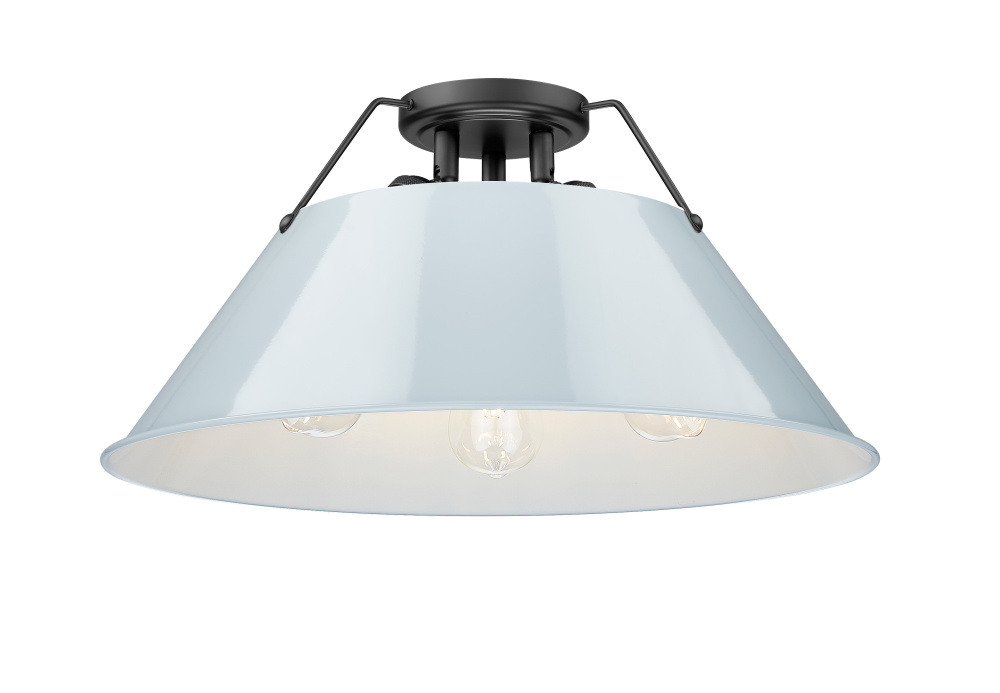 Yep by Golden Lighting Orwell 3-light Flush Mount in Matte Black and Dusky Blue shade