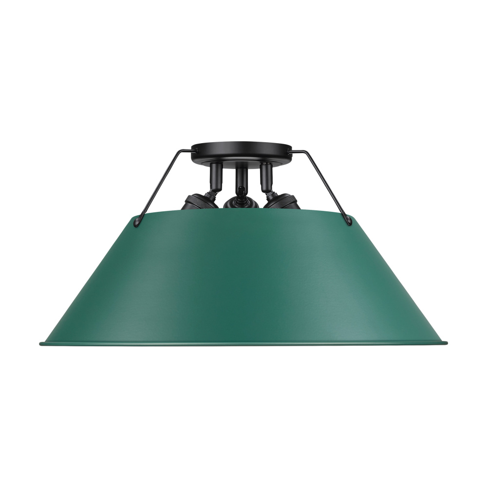 Yep by Golden Lighting Orwell 3-light Flush Mount in Matte Black and Pine Green shade