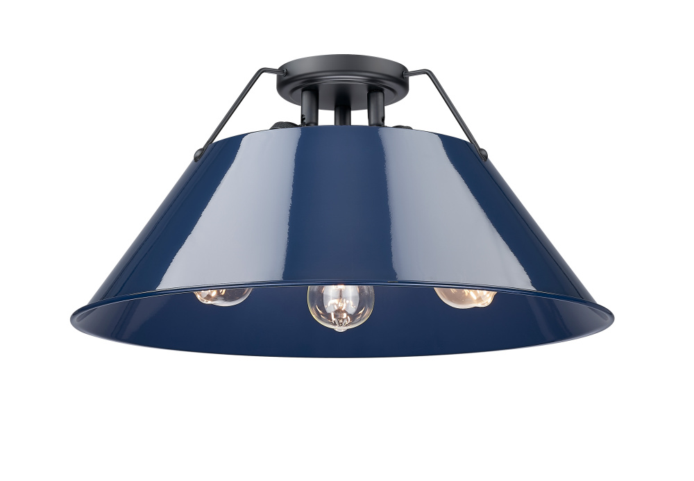Yep by Golden Lighting Orwell 3-light Flush Mount in Matte Black and Navy Blue shade