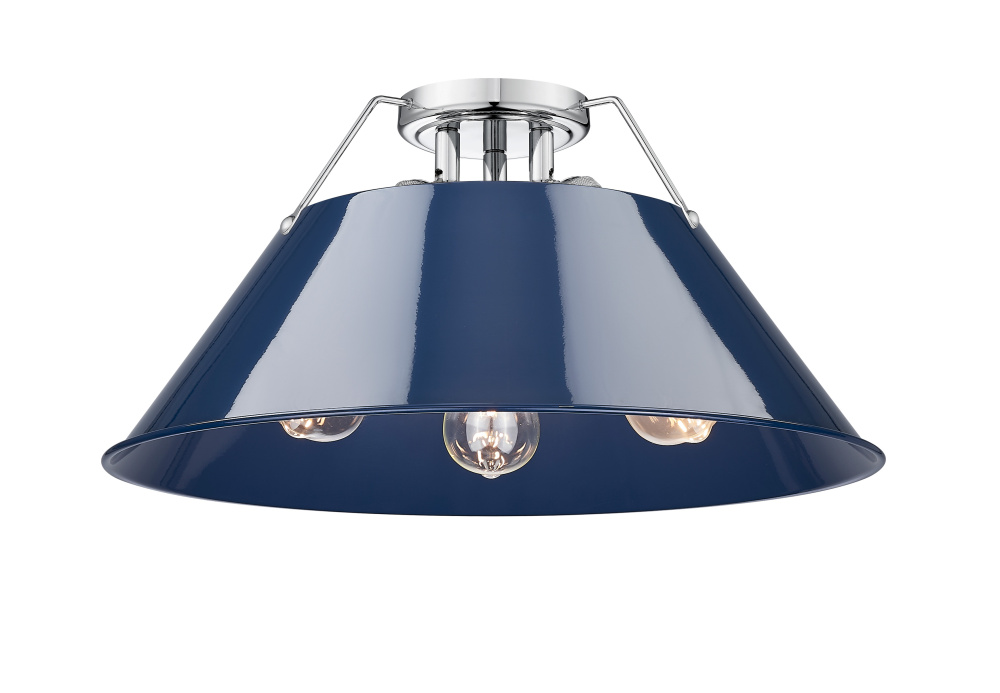 Yep by Golden Lighting Orwell 3-light Flush Mount in Chrome and Navy Blue shade