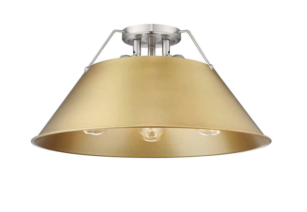 Yep by Golden Lighting Orwell 3-light Flush Mount in Pewter and Brushed Champagne Brass shade
