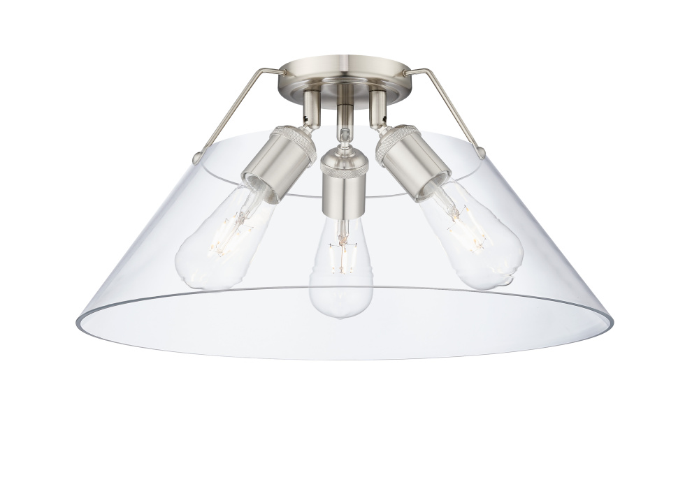 Yep by Golden Lighting Orwell 3-light Flush Mount in Pewter and Clear Glass