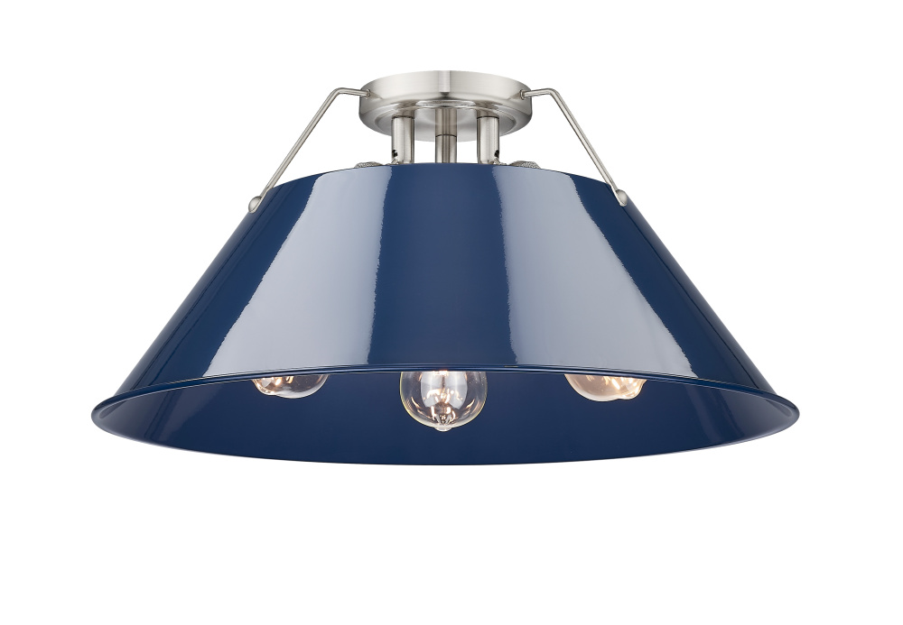 Yep by Golden Lighting Orwell 3-light Flush Mount in Pewter and Navy Blue shade
