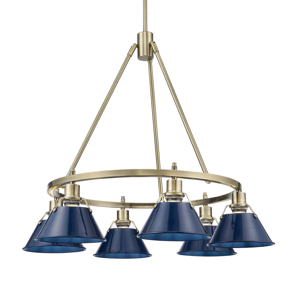 Yep by Golden Lighting Orwell 6-light Chandelier in Aged Brass and Navy Blue shade