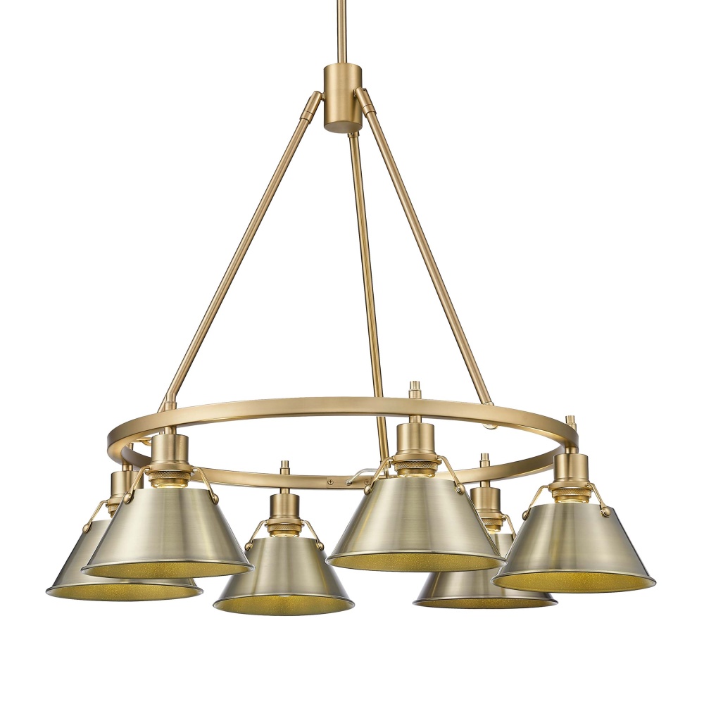 Yep by Golden Lighting Orwell 6-light Chandelier in Brushed Champagne Brass and Aged Brass shade
