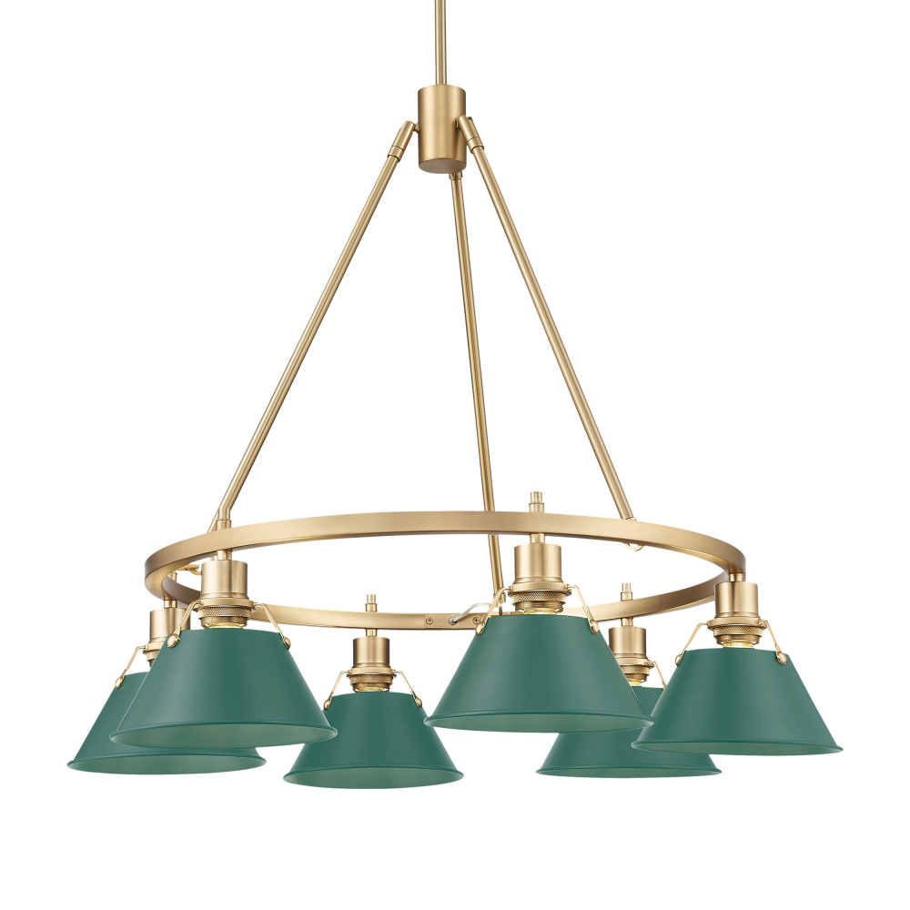 Yep by Golden Lighting Orwell 6-light Chandelier in Brushed Champagne Brass and Pine Green shade